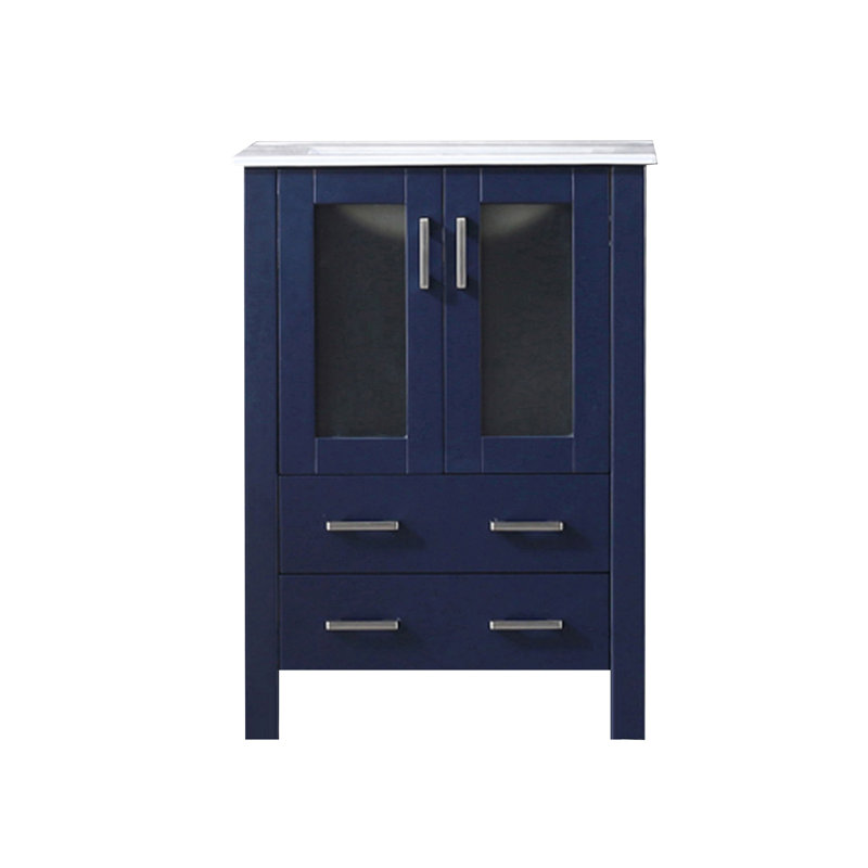 Volez 24 in W x 18.25 in D Single Bath Vanity and White Ceramic Top, Navy Blue