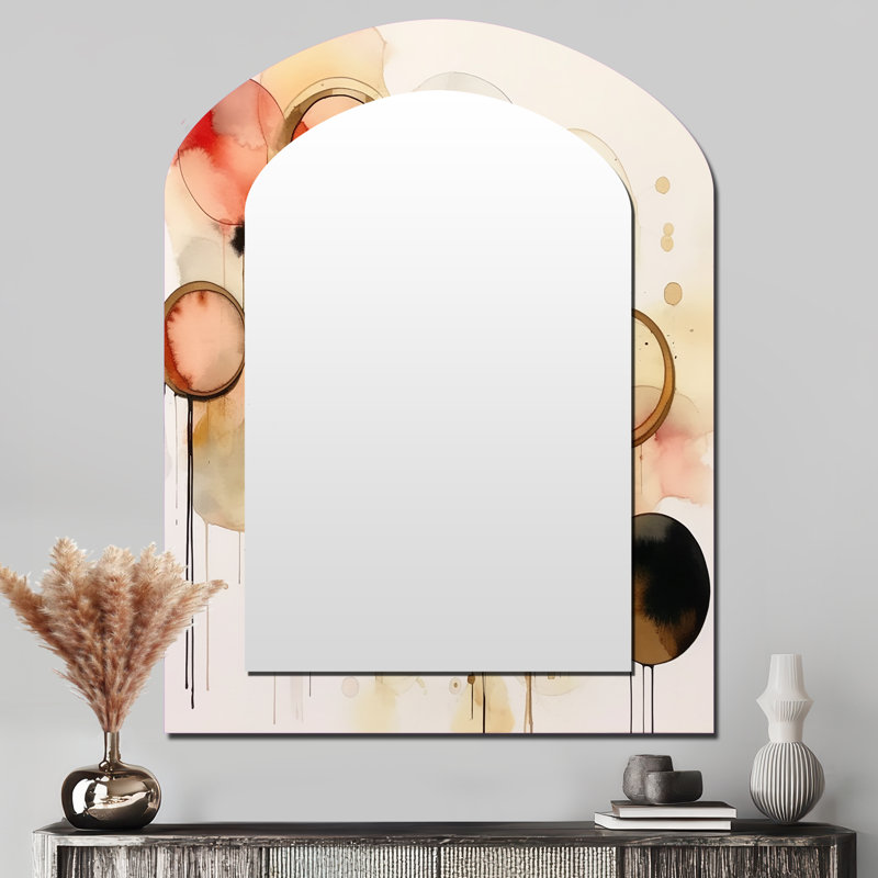 Afternoon Dreams Boho Chic Vintage Pink Gold IV - Geometric Asymmetrical Large Wall Mirror, Modern Arch Unique Mirror, Printed Metal Art