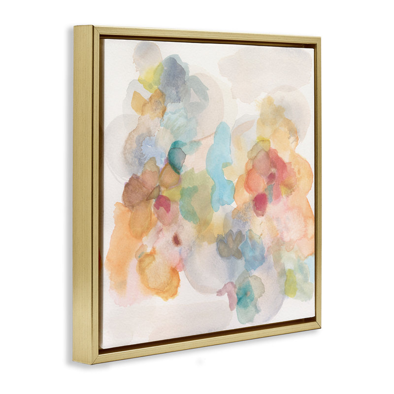 Douce éclaboussure d'aquarelle abstraite, Cadre flottant métallique doré, H 25 po x l 25 po