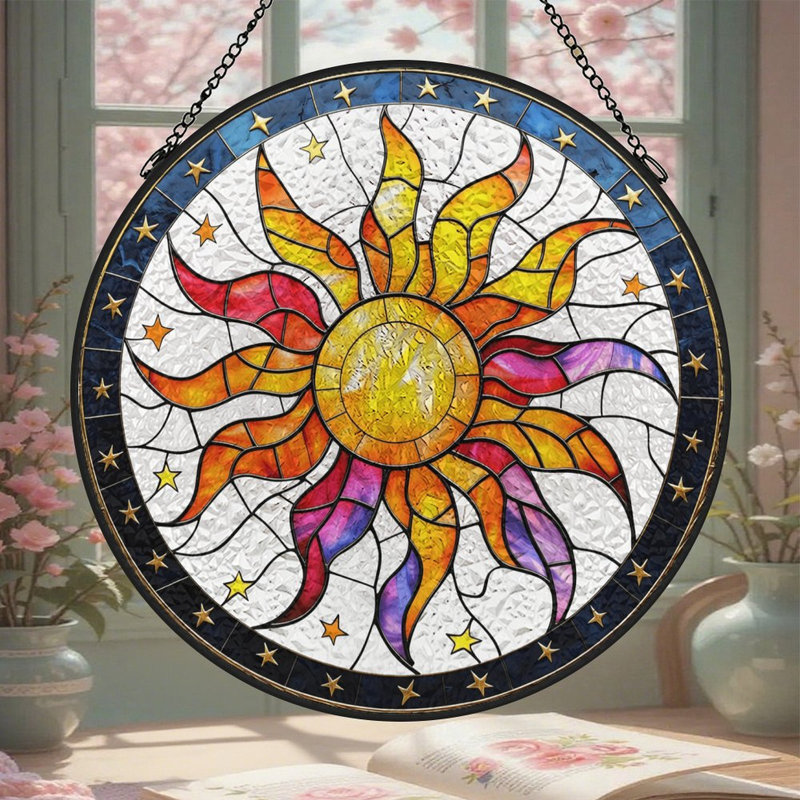 Vitrail Sun and Stars, 6,3 x 6,3 po (16 x 16 cm)