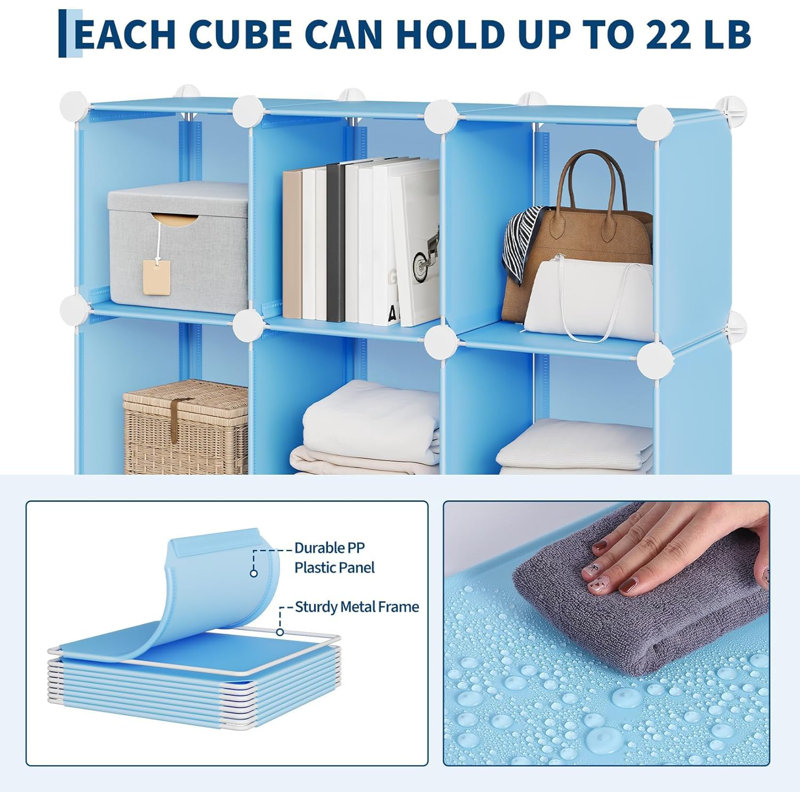Organisateur de rangement à 12 cubes.  Étagère empilable avec ensemble anti-basculement. 12,6 pouces cubes pour la chambre à coucher. Placard.  Pièce
