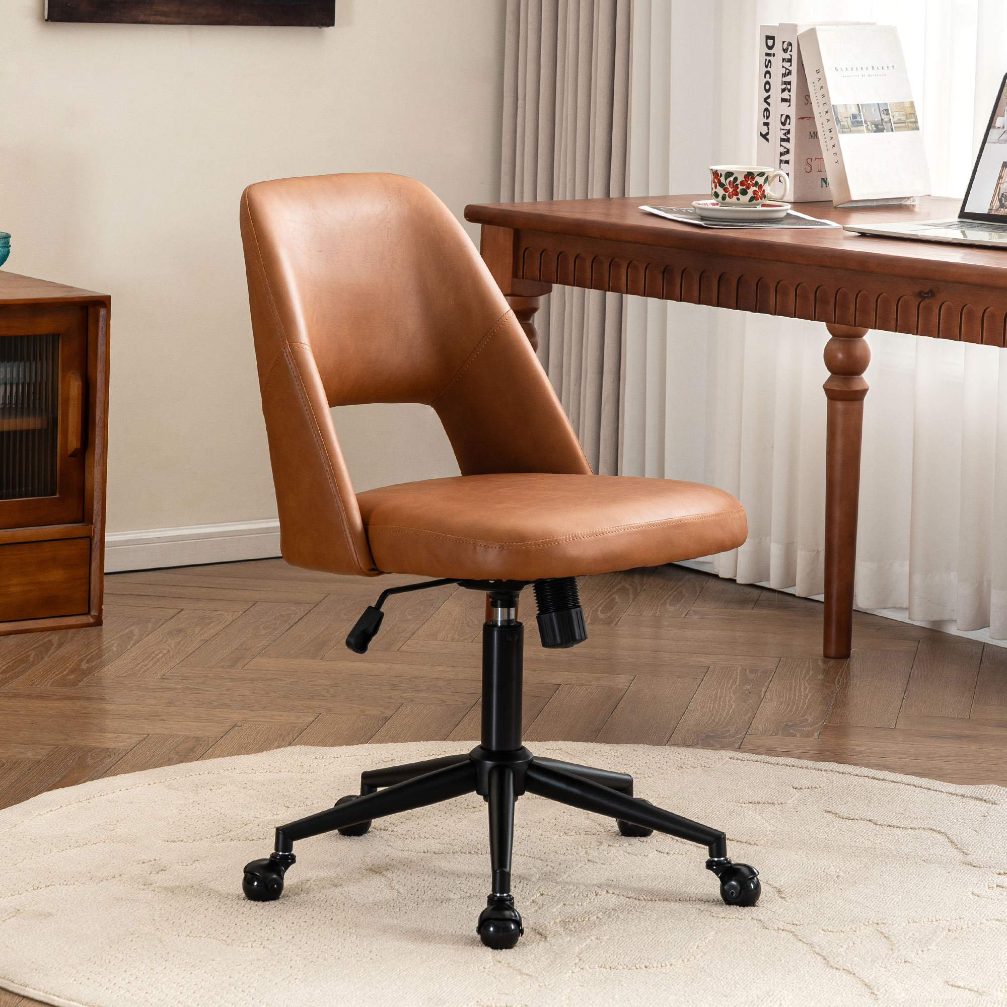 Gramercy Swivel Office Chair, 	Brown Faux Leather