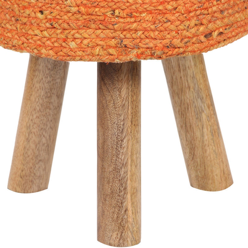 Tabouret rond rembourré en jute fabriqué à la main Kilim, Orange, Orange
