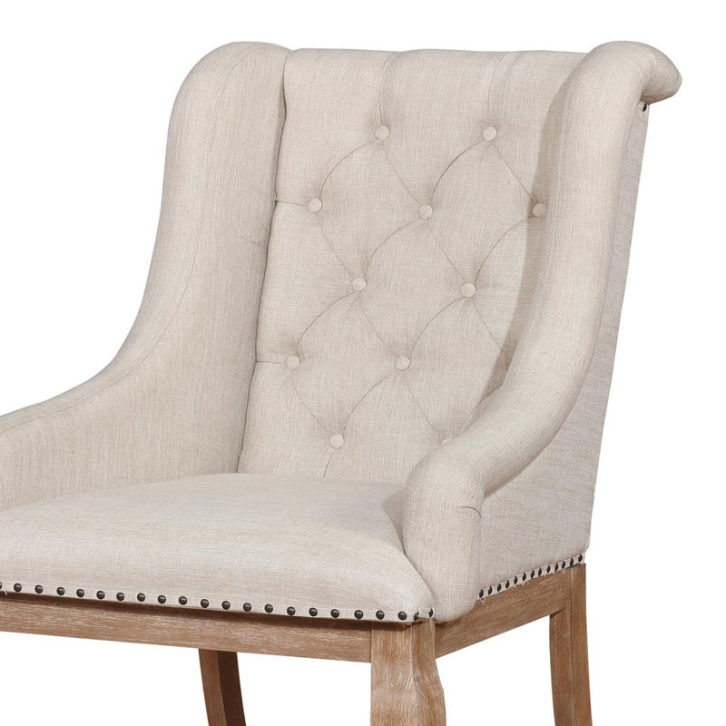 Chaise avec accoudoirs en tissu capitonné Narcie, Brun orge