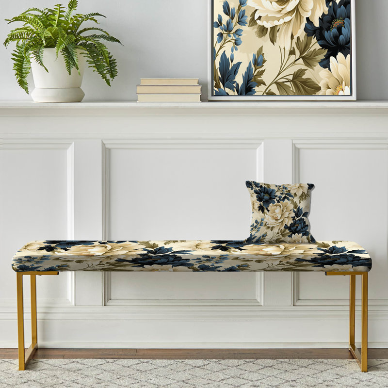 Timeless Damask Legacy - Floral Upholstered Gold Bench