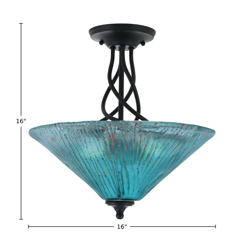 Capri Semi-Flush 3-Bulbs Shown With 16" Glass, Teal, Matte Black
