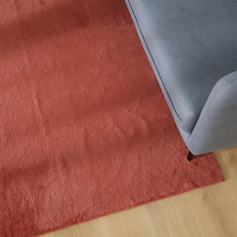 Tapis rectangulaire en polyester tissé à la machine de couleur unie en rouge, Rectangle 3 pi x 5 pi