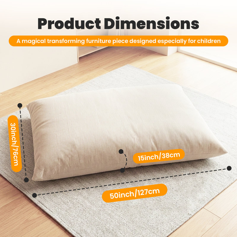Convertible Bean Bag Chair Sofa Bed Floor Lounger For Kids, Beige