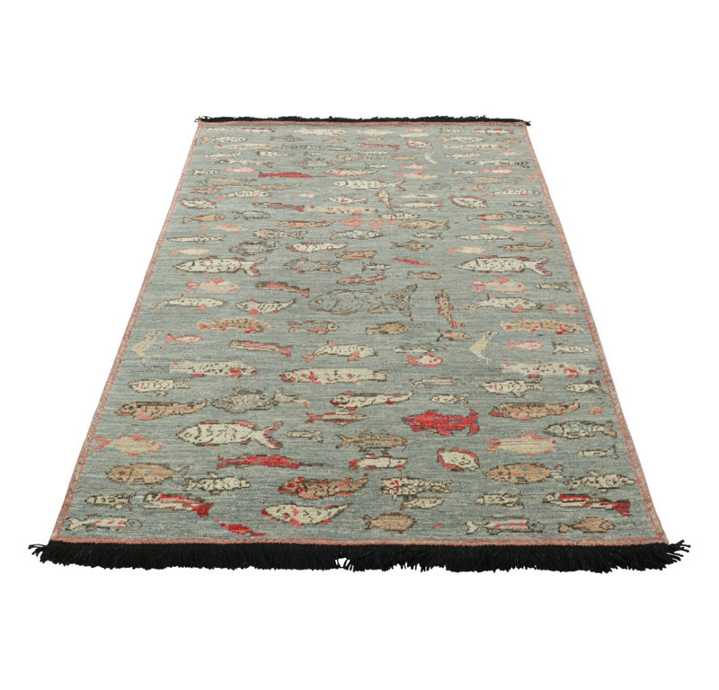 Hand Knotted Wool Geometric Area Rug, Rectangle 5' x 8'