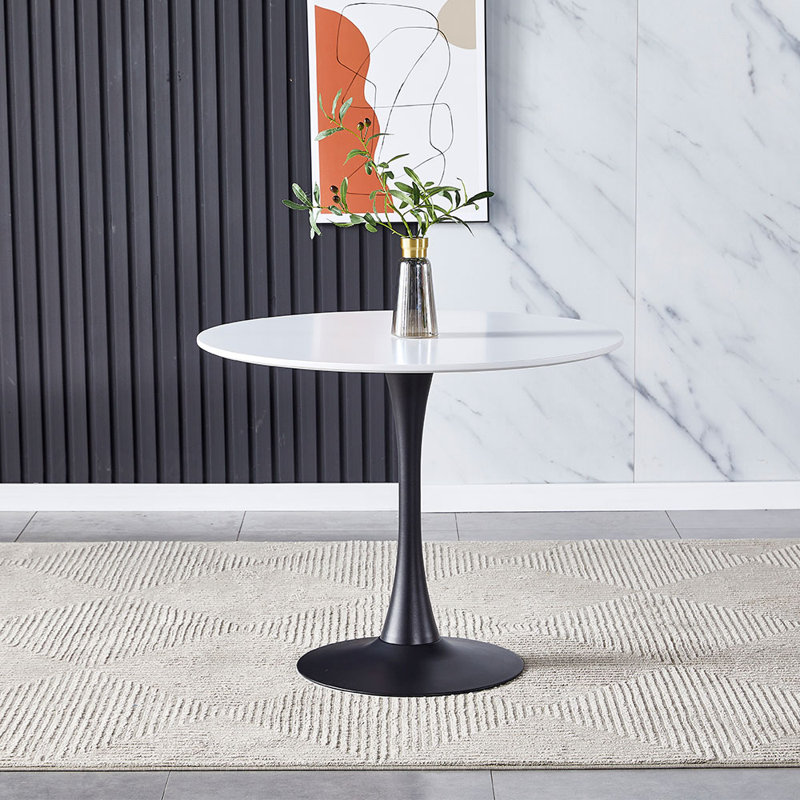 Zamir 90Cm Round Metal Base Indoor Dining Table, White