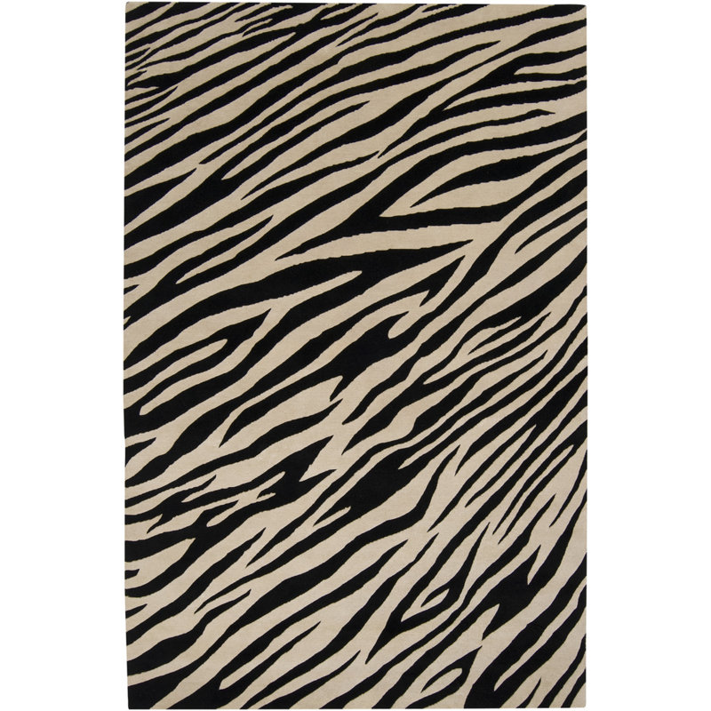 Tapis ivoire / noir en laine noué à la main Strickland, Rectangle 9 pi x 13 pi