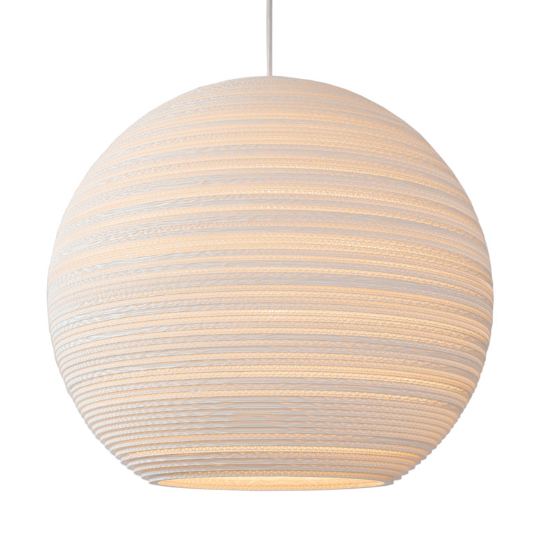 White Medium Spherical Recycled Cardboard Pendant Light