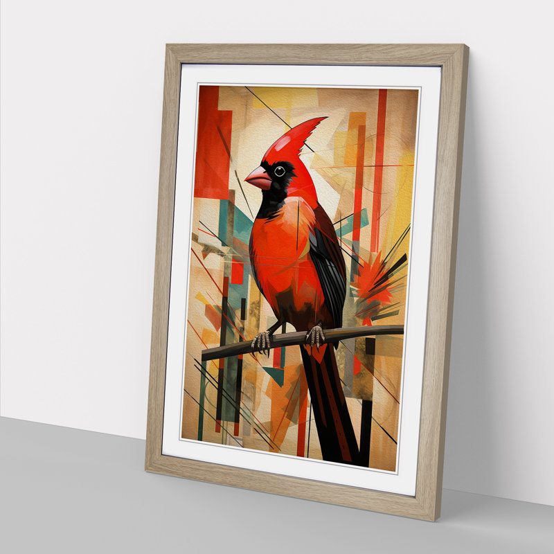 Cardinal Bird Constructivism - Framed Print, Oak Framed, 64cm H x 46cm W x 2cm D