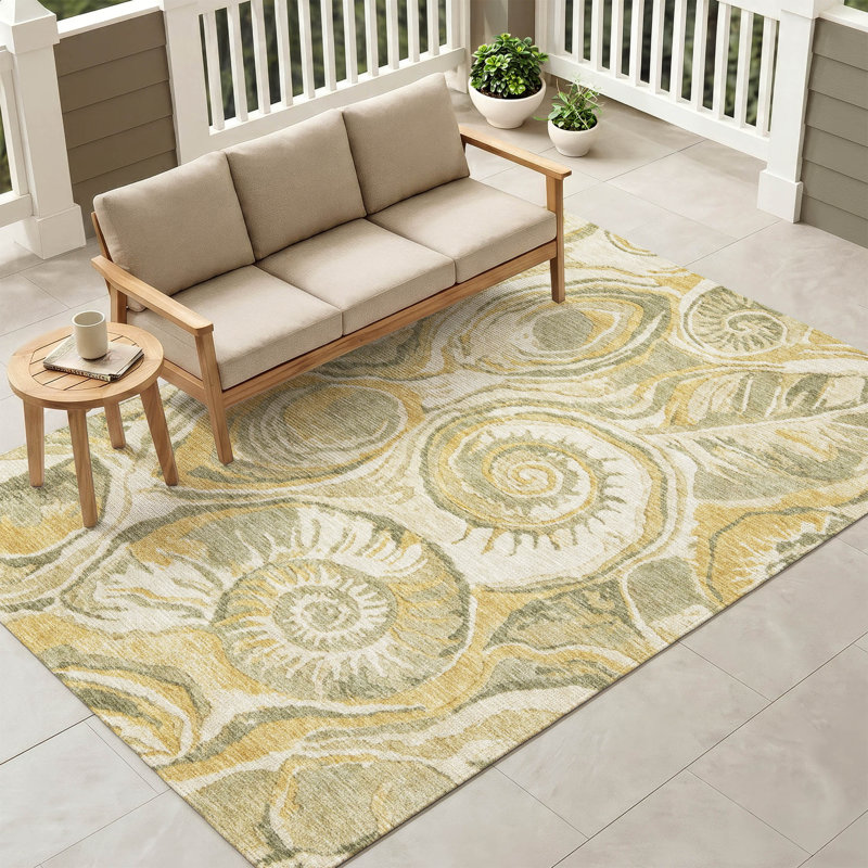 Tapis côtier intérieur / extérieur lavable à la machine ACN3019, Doré, 10 pi x 14 pi