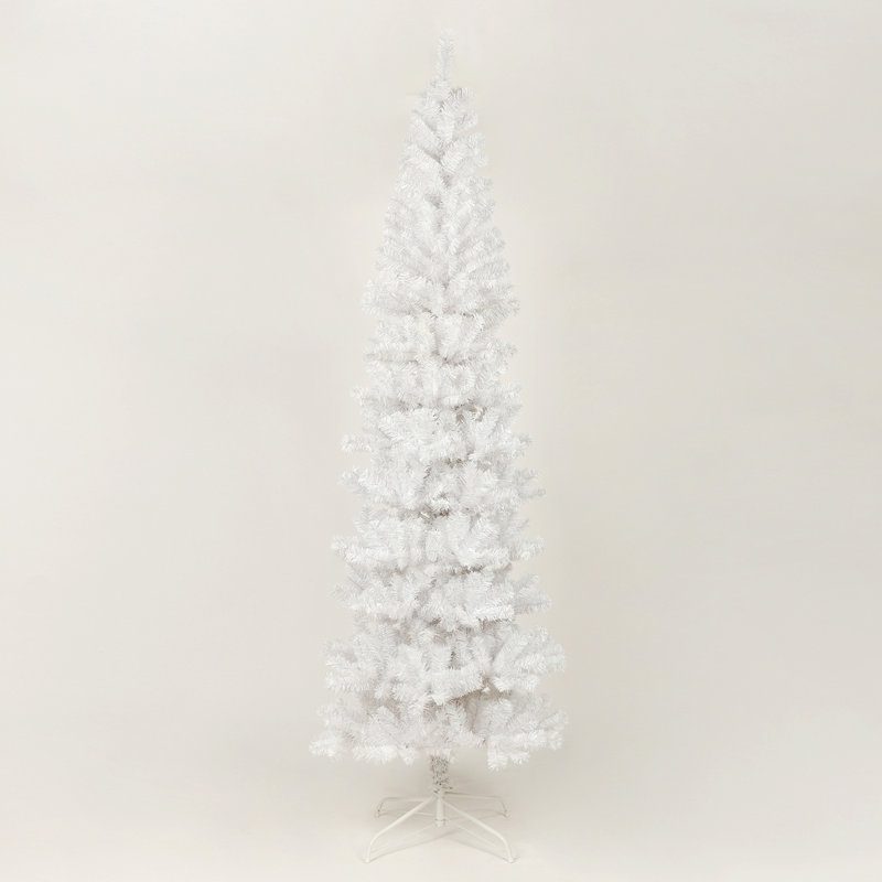 Arbre de Noël artificiel mince 7,5 pi avec base en métal pliable