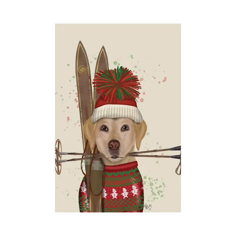 Yellow Labrador, Skiing by Fab Funky - Wrapped Canvas Print, 66.04 cm H x 45.72 cm W x 1.91 cm D