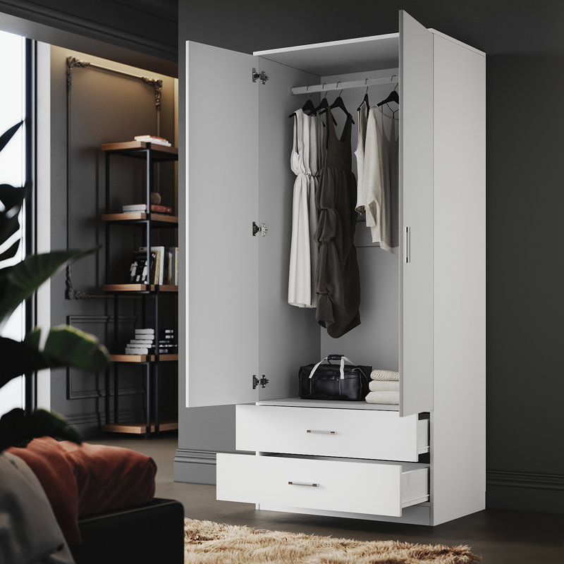 180x50x77cm, Hanging and Storage in One, Double Drawer Large Space Wardrobe, White