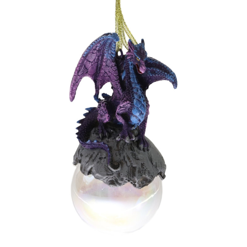 Figurine ornement de minuit dragon talisman perché sur une boule de verre