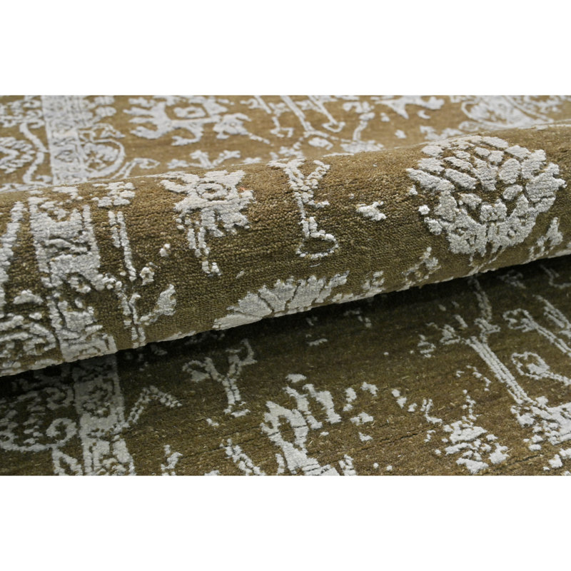 Hand Knotted Wool/Viscose Area Rug in Brown/Silver