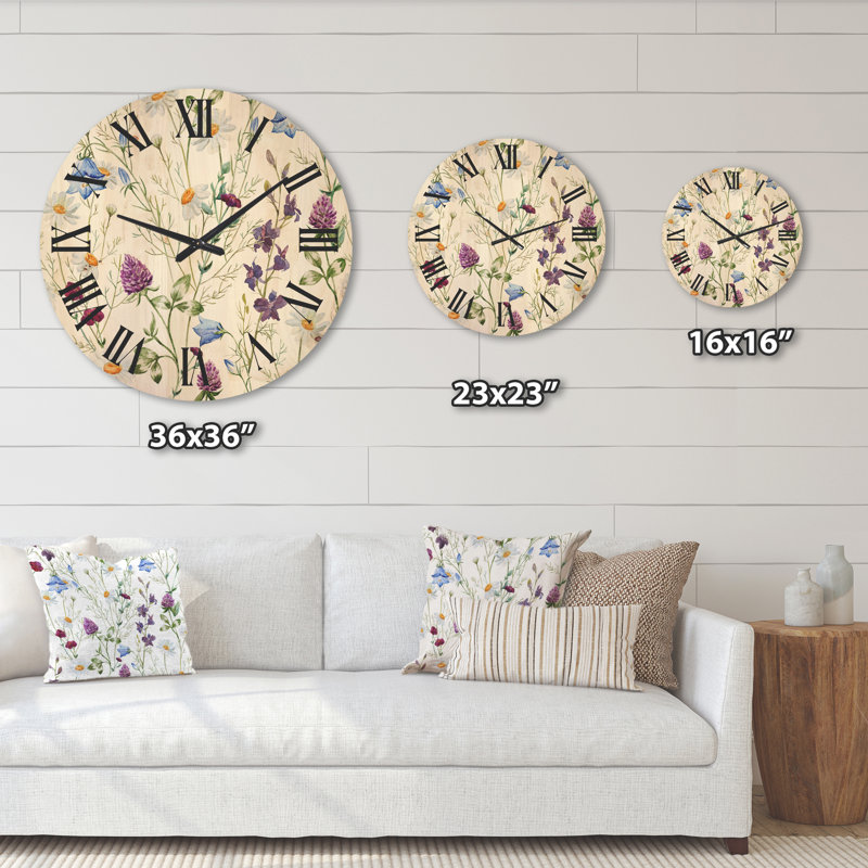 Horloge murale en bois Wildflowers, Moyen