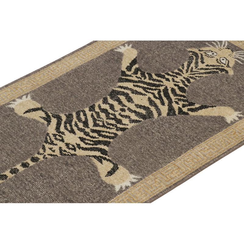 Distressed Homage Handmade Kilim Wool Animal Print Area Rug, Runner 2'6" x 12'
