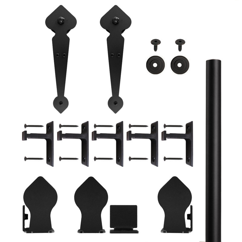 Ensemble de quincaillerie de porte de grange à porte simple martelée Spade, Noir