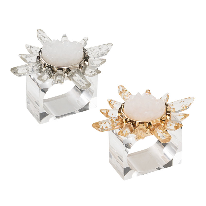 Coronet Napkin Ring Set in a Gift Box, Gold/Crystal