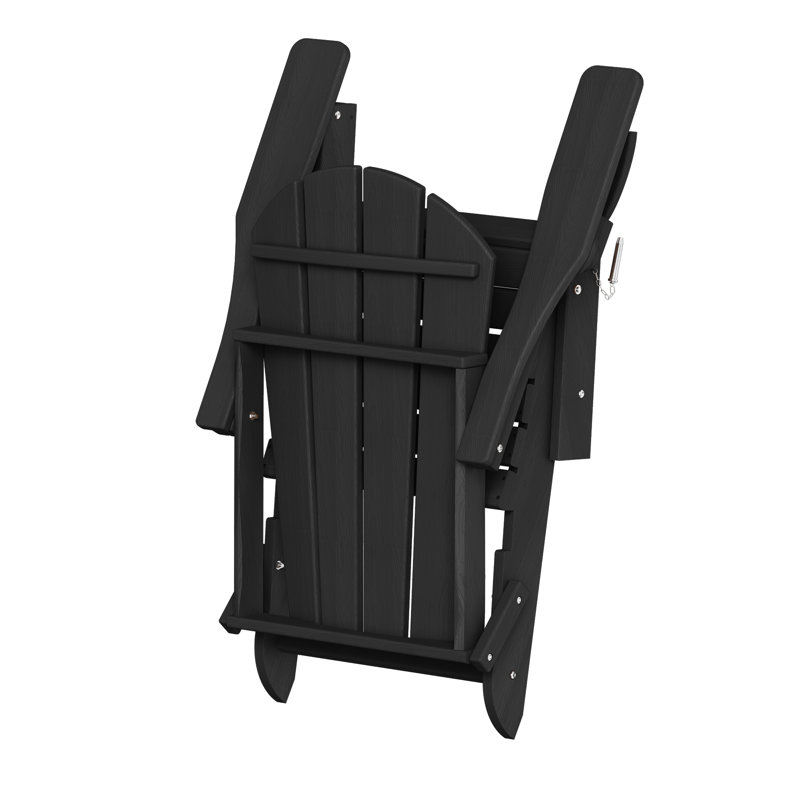 Besteiro Adirondack PEHD texture de bois pliable avec porte-gobelet, Noir, noir, noir, noir