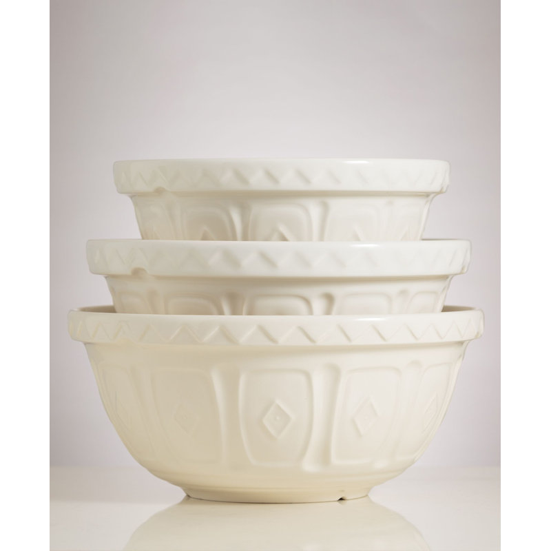 Cream Ceramic Patterned Mixing Bowl, 2.15 Quart