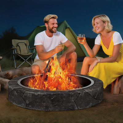 60 in Smokeless Fire Pit Ring, Easy Install Iron Sheets, Ventilation Holes for Full Wood Burn, Rust-Proof Painted Steel, Outdoor or Underground Use for Camping, Garden, Terrace, Backyard