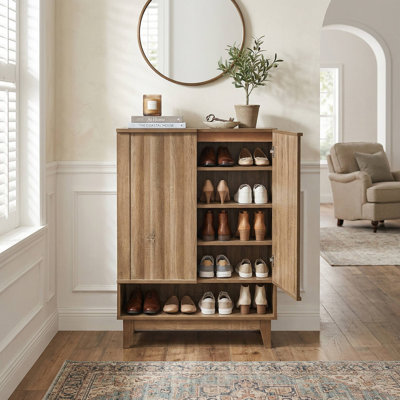 Rangement robuste pour chaussures à 6 niveaux avec 2 portes cannelées