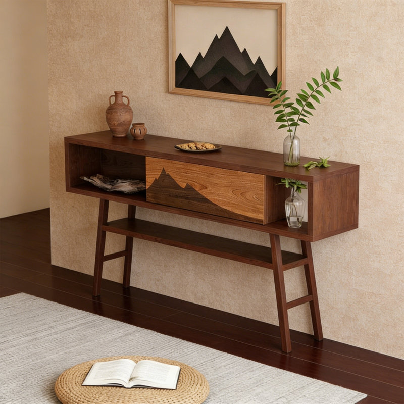 Solid Elm Wood Sideboard Storage Cabinet, 39.37" H x 55.12" W x 11.81" D