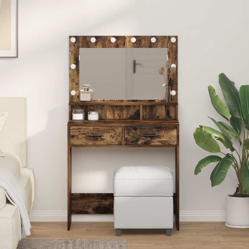 Vanity Table Rectangular, Smoked Oak