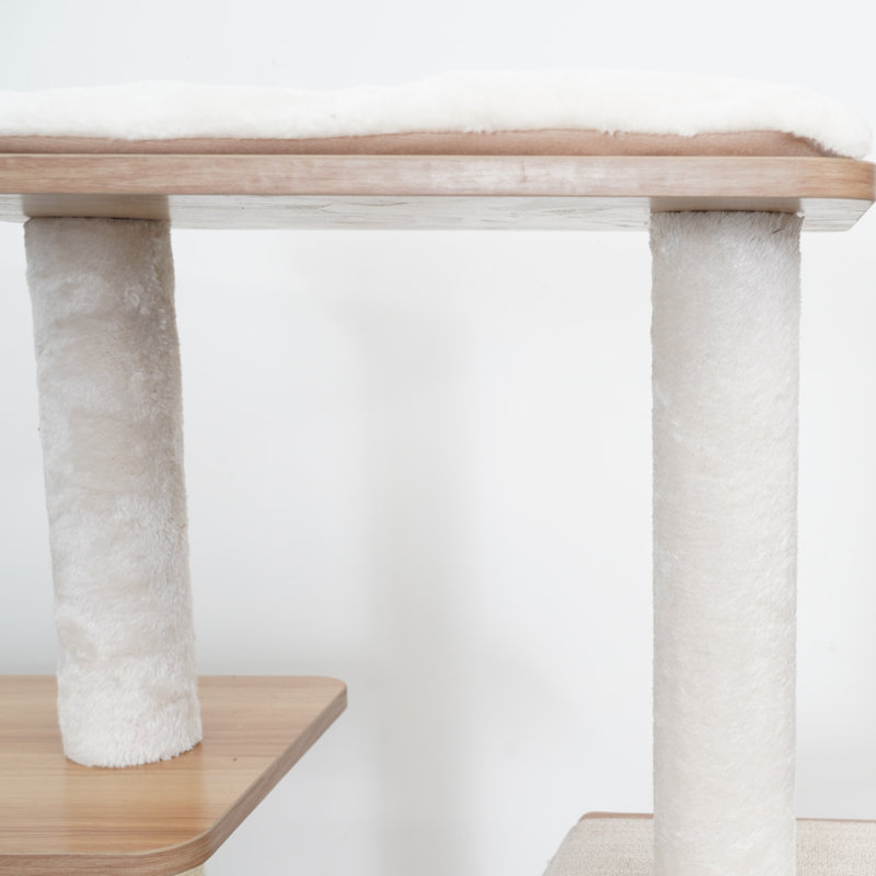 44" Beige Wooden Cat Tree with Condo and Sisal Scratching Posts
