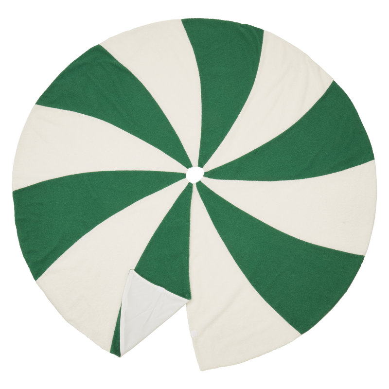 Festive White and Green Candy Cane Tree Skirt, 54"