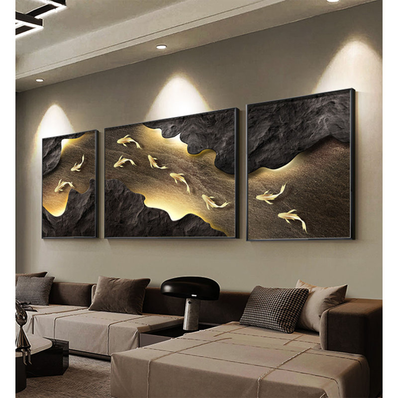 Décoration murale moderne à trois panneaux de luxe minimaliste, H 31,5 po x l 86,61 po x P 0,98 po