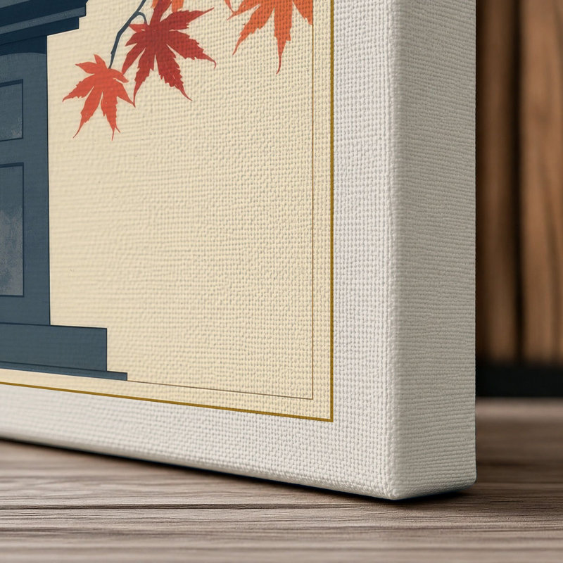 Autumn Stone Lantern Japandi - Wrapped Canvas, Cream Border, 30x20 - 76.2 x 50.8 cm