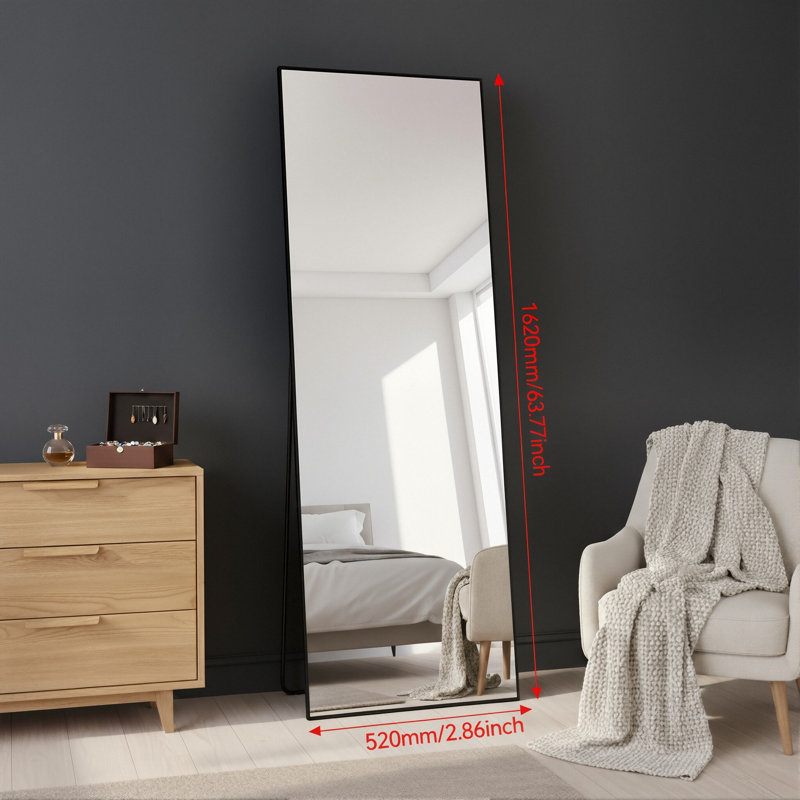 140-165cmH 3-in-1 Sleek Aluminum Frame Full Length Dressing Mirror with U-Shaped Stand, Shatterproof Tempered Glass Freestanding, Leaning & Wall-Mounted Rectangle Floor Mirror, Gold & Black