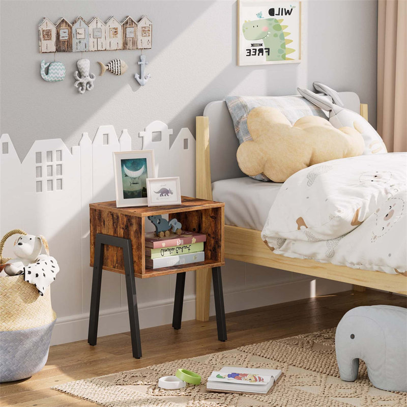 Rustic Brown Industrial Stackable Nightstands with Metal Legs