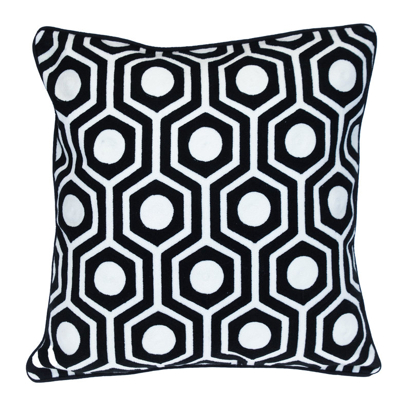 Parkland Collection Transitional Geometric Black 20" x 20" Pillow, Black