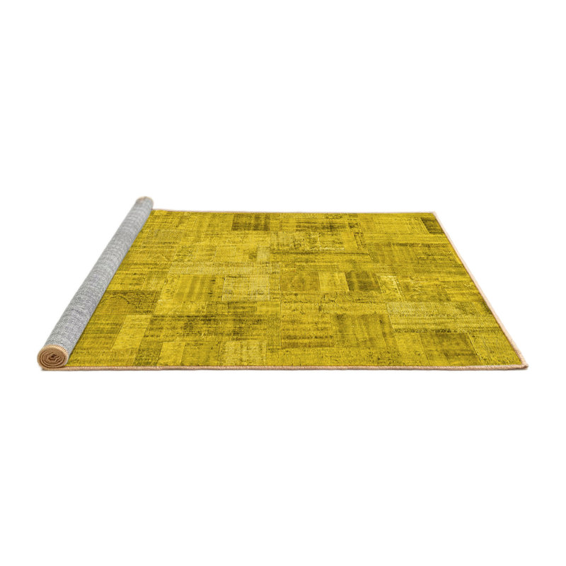 Tapis contemporain 442 jaune lavable à la machine, Carré 8 pi