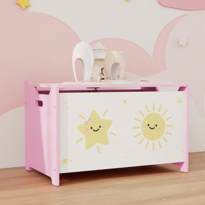 AIYAPLAY Toy Box with Lid Safety Hinges for Kids Boys Girls Toy Chest Pink