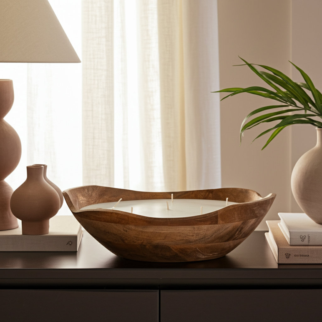 Vanilla Wood Bowl Candle, Natural, Wood Loon Peak®