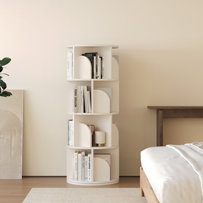 Bibliothèque tournante, petite bibliothèque blanche à 4 niveaux, étagères d'angle, tour de rangement compacte pour petits espaces