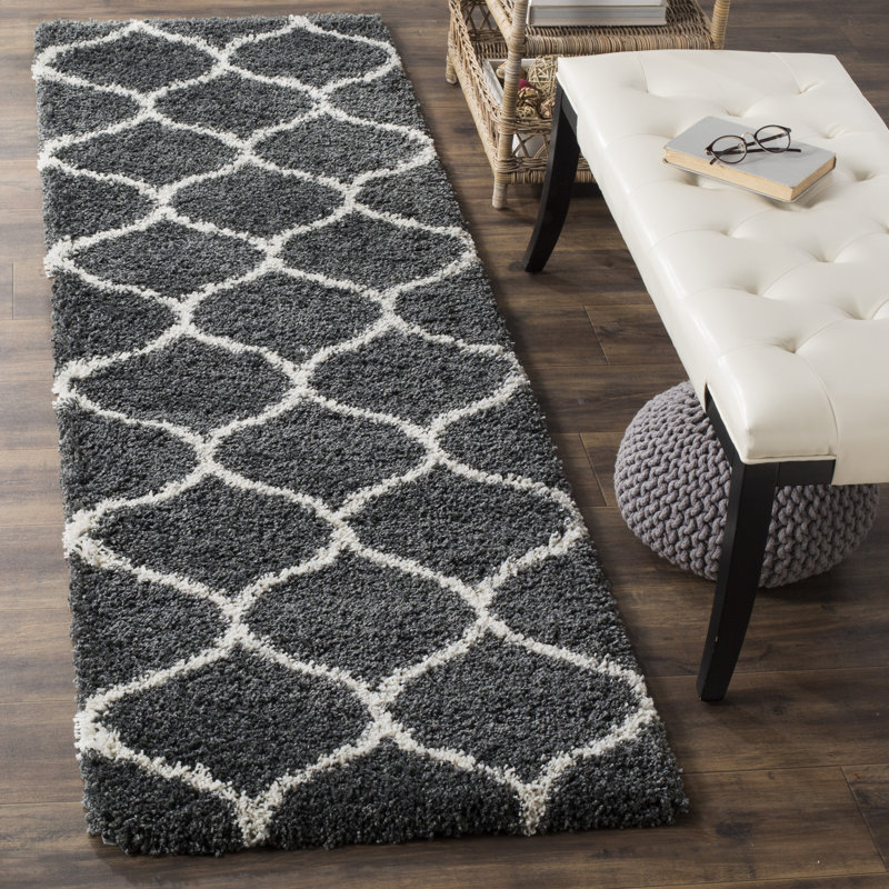 Tapis à poils longs Darrold Hudson, Dark Grey/Ivory, Tapis de couloir 2 pi 3 po x 8 pi