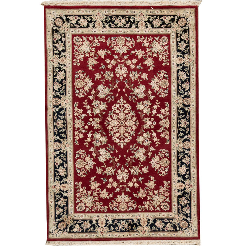 Tapis rouge et noir noué à la main de haute qualité