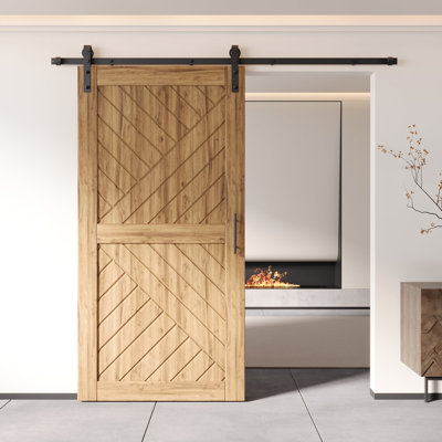 Homacer 30 in. x 80 in. Geometric Design 8-in-1 Barn Door with Non-Bypass Installation Hardware Kit, 5.5ft track, interior use only