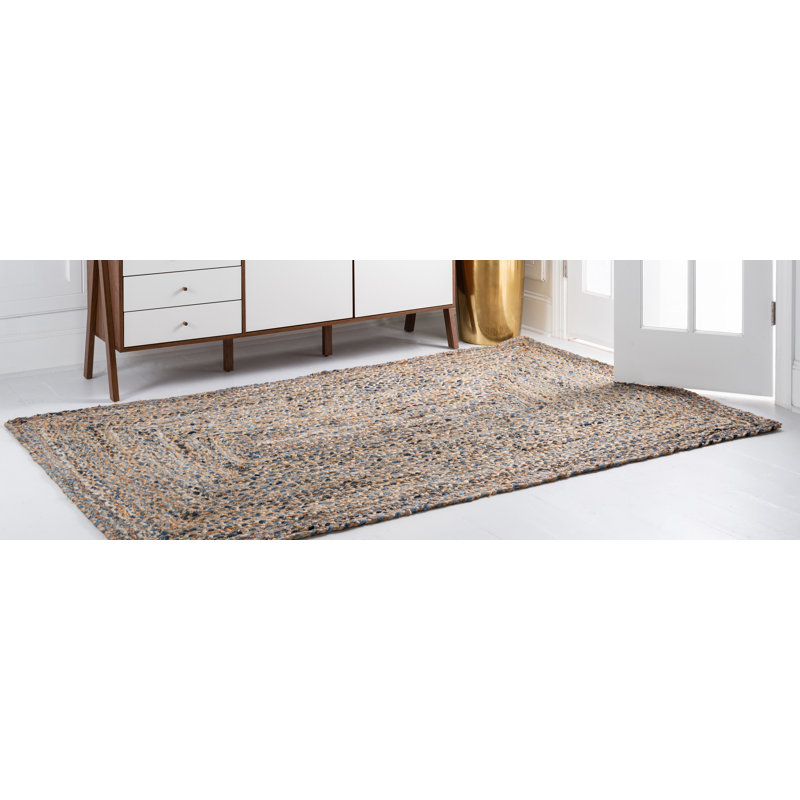 Tapis naturel / bleu tressé à la main Alarik, Rectangle 10 pi x 13 pi 1 po