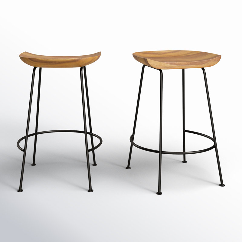 Samanthia Counter Stool with Metal Frame, Natural/Black, Counter Stool (24.5" Seat Height)