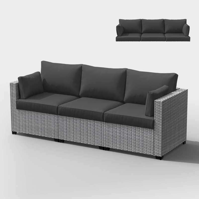 8-Piece Outdoor 4" Replacement Cushion Set Seat/Back Cushion(Set Of 3 Seats, 3 Backs, 2 Short Backs), Gray